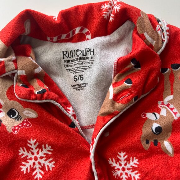 Kids 6 Red Rudolph Reindeer & Candy Candy Christmas Holiday Pajamas - Picture 2 of 5